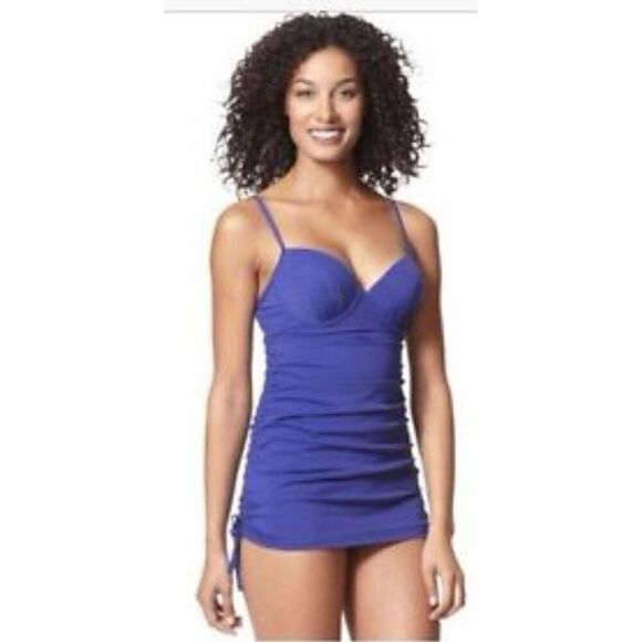 Spanx Assets Shirred Underwire Push up Power Swim Suit Dress in Blue Small - Picture 1 of 9